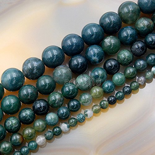 Wholesale Smooth Natural Gemstone Round Loose Beads 15" 4mm 6mm 8mm 10mm 12mm (6mm, Moss Agate) - color: Moss Agate, size: 6mm