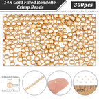 Beebeecraft 300Pcs Round Crimp Beads 14K Gold Filled Brass Tiny 1.5x1mm Non-Tarnish Rondelle Positioning Stopper Crimp Spacer Beads for Jewelry Making Bracelet Necklace Supplies - size: 1.5mm