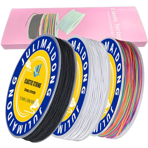 3 Rolls 1.0 mm 255 Feet Rainbow/White/Black Elastic Bracelet Stretchy String Cord, Stretch Bead Cord for Bracelets Jewelry Making, Necklaces, Beading and Crafts - size: 255ft