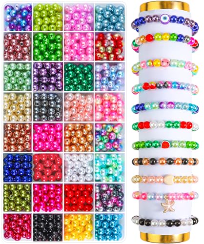 1000PCS Pearl Beads for Jewelry Making - 32 Colorful 8mm Round Pearl Beads for Bracelets, Necklace, Earrings - size: 8MM-PEARL-BEADS