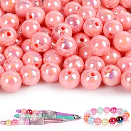 100 Pcs Beads for Pens - Focal Beads for Beadable Pens, Acrylic Bead for Beaded Pen, Rainbow Bead Keychains Bracelets Crafts, Peach Pink - color: Peach Pink, size: 100 pcs