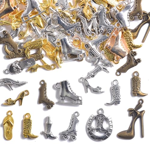 stino Metal Charms for Jewelry Making 100gram, Bulk Tibetan Silver & Gold Plated Trinkets for Earring Necklace Jewelry Making and Findings - color: Shoe Mixed Color