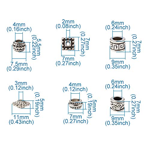 Beadthoven 300pcs 15 Style Antique Silver Large Hole Mixed Spacer Beads Tibetan Alloy Column Bicone Square Barrel Metal Spacers for Jewelry Necklace Bracelet Making - color: Antique Silver-Mixed 15 Styles