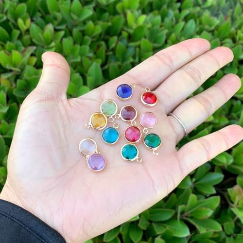 Adabele 1 Set Grade A Mixed Birthstone Charm 10mm Crystal Pendant Drop Bead 18K Yellow Gold Plated (12pcs) For DIY Craft Jewelry Making CCP25 - color: Gold, size: 10mm (39") - 12pcs