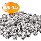 BronaGrand 100pcs Tibetan Silver Spacer Beads Large Hole Beads Charms Hollow Tube Bead for DIY Necklace Bracelets - color: Silver