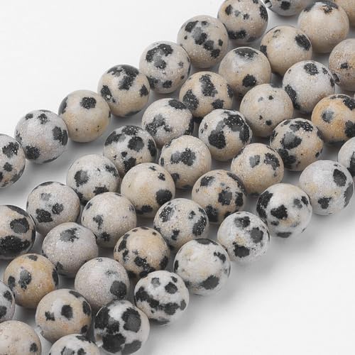 60Pcs Natural Dalmatian Jasper Beads 6mm Round Gemstone Beads Smooth Stone Loose Bead for DIY Bracelets Necklace Earrings Jewelry Making - color: Natural Dalmatian Jasper, size: 6mm