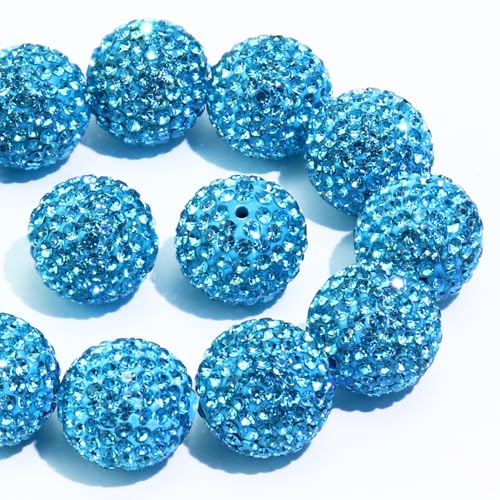 Dowarm 16MM Rhinestone Beads for Crafting, Round Polymer Clay Crystal Beads for Jewelry Making Bracelet Necklace Earring Beaded Pen, Shamballa Disco Diamond Bead, Aquamarine/Lake Blue, 20PCS - color: 10-Lake Blue | Aquamarine, size: 16MM