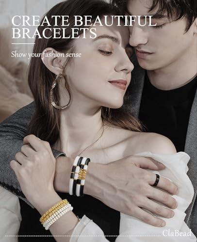 ClaBead Bracelet Making Kit for Boys 3200Pcs, Clay Beads Bracelet Kit with Gold Beads and Gold Flower, Swift Friendship Beads Bracelet Kit for Bracelets Making - color: Black & White