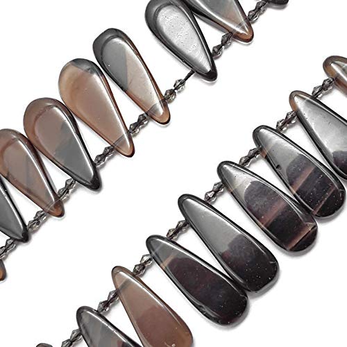 JM Design Smoky Quartz Graduated Smooth Tear Drop Beads Approx 30-40mm 15" Strand for Jewelry Making, Arts and Craft