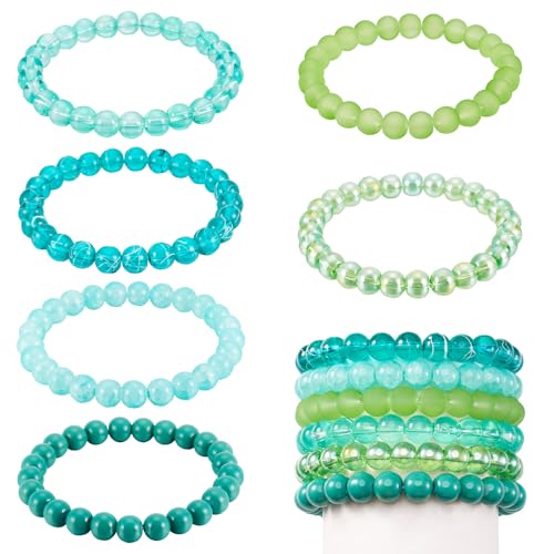 Elecrelive Glass Round Beaded Bracelet Set Clay Beaded Bracelets Stretch Bracelets - color: Green Blue