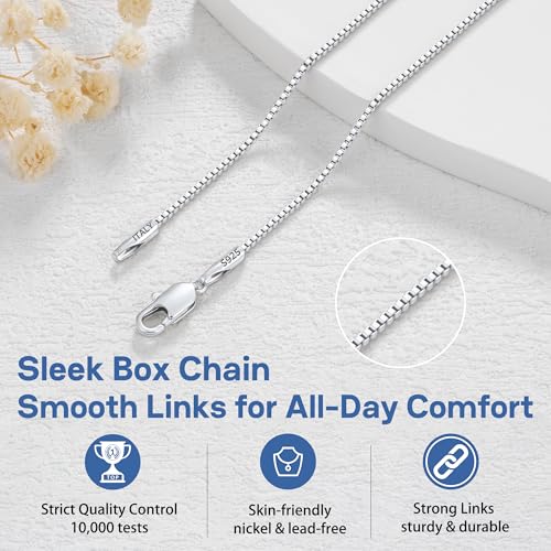 Jewlpire 1.3mm Box Chain 14K Gold Plated 925 Sterling Silver Chain Necklace for Women, Thin & Sturdy Womens Chains Necklace 14 16 18 20 22 24 26 Inches - color: 925 Sterling Silver, size: 20 Inches