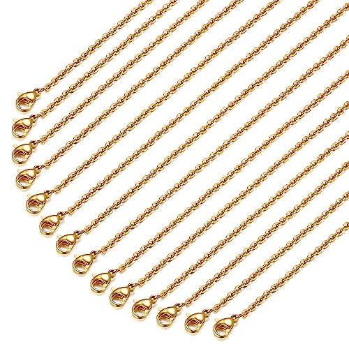 24 Pack Necklace Chains Gold Plated Stainless Steel Cable Chain Necklace Bulk for Jewelry Making, 16 Inches - color: 16 Inches, Gold Color