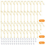50pcs 2 Sizes Hypoallergenic Long Earwire Hooks Stainless Steel Earring Hooks with Vertical Hanging Loop and 50pcs Earring Safety Backs for DIY Jewelry Making Findings - color: Golden