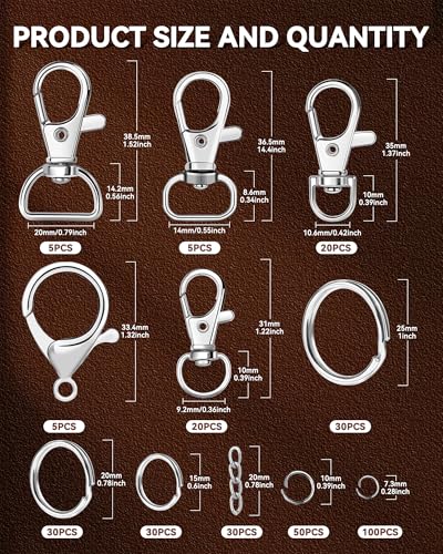 325PCS FIVEIZERO Keychain Making Kit - Keychain Clip with Key Ring, Lobster Claw Clasp, Swivel Snap Hook, Jumprings & Extender Chain for Crafts, DIY Projects & Purse Making Supplies - color: silver