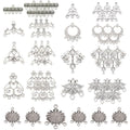 SUNNYCLUE 1 Box 54Pcs 9 Style Chandelier Connector Charms Component Links Alloy Hollow Filigree Pendants Flat Round Teardrop Triangle Shape for Jewelry Making Earring Supplies,Antique Silver - color: 54pcs 9 Style Silver Color