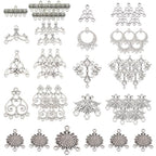 SUNNYCLUE 1 Box 54Pcs 9 Style Chandelier Connector Charms Component Links Alloy Hollow Filigree Pendants Flat Round Teardrop Triangle Shape for Jewelry Making Earring Supplies,Antique Silver - color: 54pcs 9 Style Silver Color