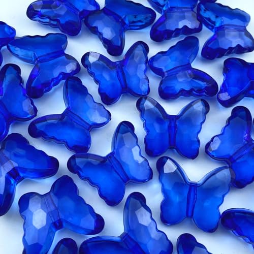 25pcs 23x28mm Acrylic Butterfly Beads Assorted Clear Spacer Beads Loose Butterfly Shaped Beads with Hole for Earring Necklace Bracelet Lanyard Jewelry DIY Craft Making(Sapphire) - color: Sapphire, size: 23x28mm