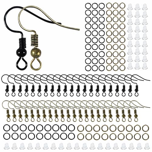 TOAOB 600pcs Earring Hooks Hypoallergenic Ear Wire Hooks with Open Jump Rings and Earring Backs Black Bronze Earring Making Kit for Jewelry Making Supplies