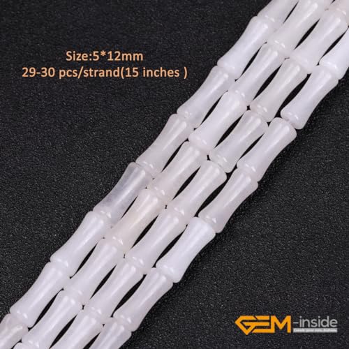 GEM-Inside 30Pcs 5x12mm Natural White Jade Stone Plant Bamboo Knot Bone Beads for Jewelry Making Power Energy Chakra Stone Beads - color: White Jade