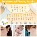 Professional Ear Piercing Gun, Reusable Ear Piercing Machine with Stainless Steel Piercing Studs, Colorful Crystal Earrings Set for At Home Salon Earlobe Cartilage Helix Tragus Piercing Tool Kit - color: Dark Black