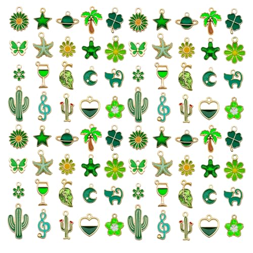 WOCRAFT 40pcs 20 pairs Assorted Enamel Bracelet Charms for Jewelry Making DIY Necklace Bracelet Earrings Keychain Crafting Charms Kit Crafts (Green-SN992) - color: Green
