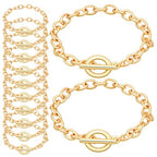 12 PCS Chains Bracelets for Jewelry Making, Gold Stainless Steel Charm Bracelet Chains Link Chain Bracelets with OT Toggle Clasp DIY Jewelry Making Chain for Women Men DIY Crafts Supplies Gifts