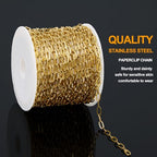 KYUNHOO 16.4FT/5M Stainless Steel Paperclip Chain Roll Gold Plated Jewelry Making Chains Spool Bulk Jewelry Links with Lobster Clasps Jump Rings for Crafting DIY - color: Paperclip Gold