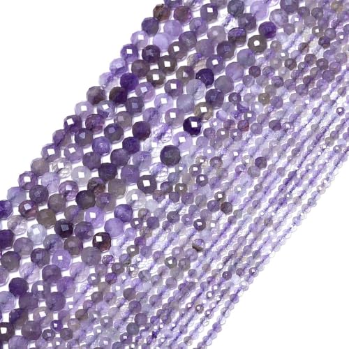 4mm 90pcs Natural Amethyst Stone Beads, Songxi Small Faceted Round Loose Gemstone for Jewelry Making, DIY Art and Craft, Bracelet Necklace (1 Strand) - color: Amethyst, size: 3.7-4.2mm