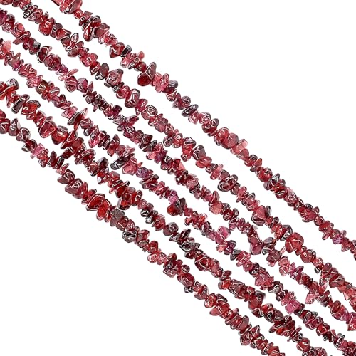 GM GemMartUSA Garnet Natural Raw Chip Beads Strands | Semi-Precious | AAA+ Quality 1 Strand 34” | DIY Bracelet Jewelry Making, Healing Crystal Craft| 4-6mm - Red Color Gemstones (CHGT-70001) - color: Garnet (CHGT-70001)