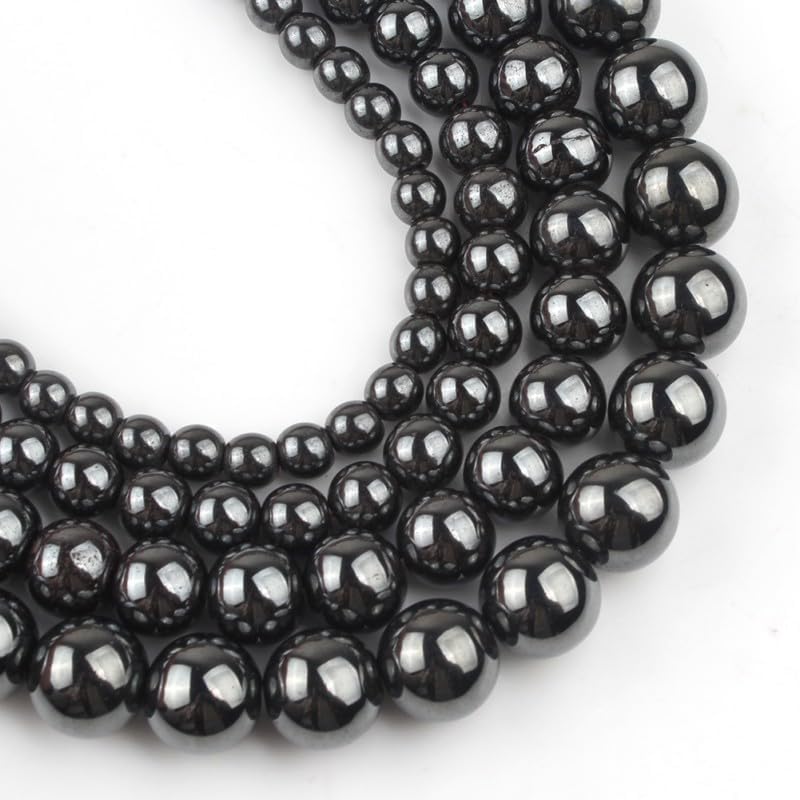 Stone Beads, 45pcs Black Hematite, 8mm Round Loose Beads for Jewelry Making, Bracelets, with Bag, String & Card - color: Black Hematite, size: 8mm