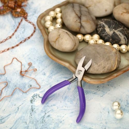 The Beadsmith Mini Series Side Cutter Tool – Accurately Cut Wire & Metal – 3-Inches, Purple Comfort Grip Handle, Single Leaf Spring, Polished Steel Head – Tools for Jewelry Making - style: Side Cutter