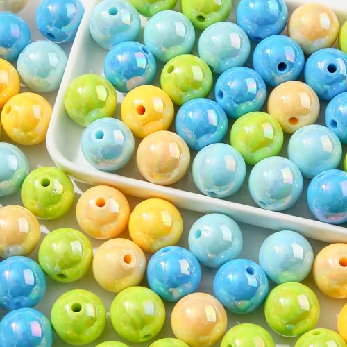 16mm Acrylic Beads 100pcs Chunk Bubblegum Bead Beads for Pens for Necklace Jewelry Bracelets DIY Crafts Making (greenblue) - color: greenblue