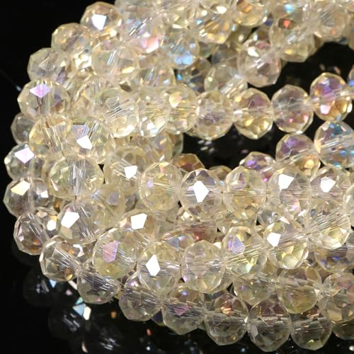 5 Strands 8mm Transparent AB White Color Half Plated Faceted Rondelle Beads, Songxi Glass Beads for Keychain Making Necklace Earring Jewelry Making for Gemstone DIY Craft Supplies - color: AB White Color, size: 8mm(5 Strands)