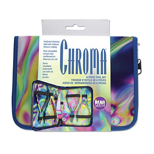 The Beadsmith 6-Piece Chroma Set - Jewelry-Making Tools Kit, Rainbow Titanium Finish, Includes 4 Pliers w/Tweezers and Scissors, Matching Case Included