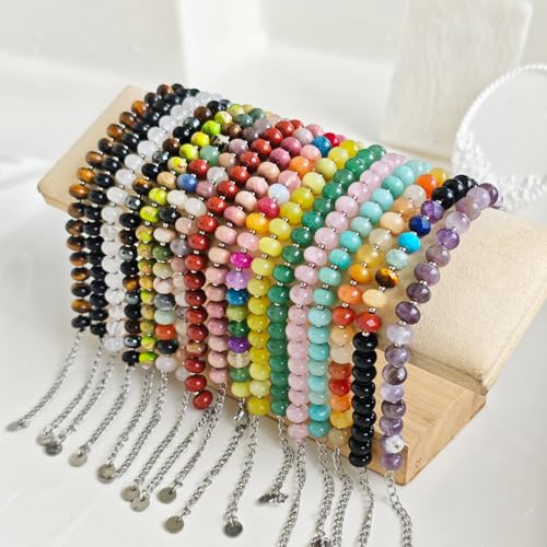 Natural Healing Gemstone Bracelet Handmade Yoga Stretch Elastic Bracelet Stress Relief Crystal Jewelry for Men and Women - color: Amethyst (Love Guardian), size: 5x8
