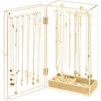 Lolalet Necklace Holder Organizer, Acrylic Jewelry Organizer with 24 Hooks, Rotating Clear Necklaces Display Box, Dust-proof Jewelry Storage Case with Velvet Tray -Gold - color: Gold