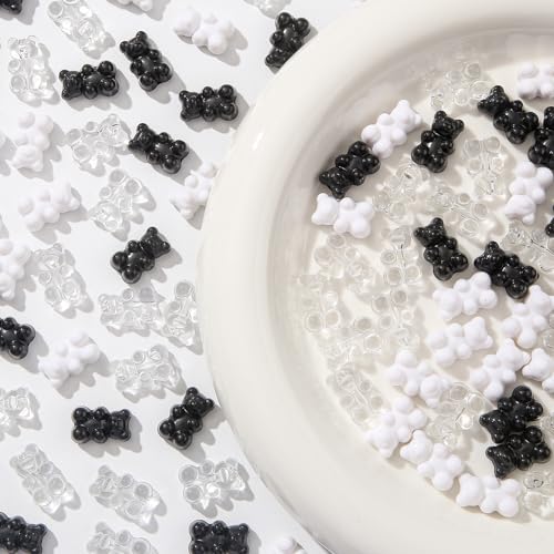 200pcs Bear Beads Black White Gummy Bear Acrylic Bear Beads Colorful Cute Bear Beadsy Bear for Necklace Bracelet Key Chains Jewelry DIY Craft Making(Blackwhite) - color: blackwhite