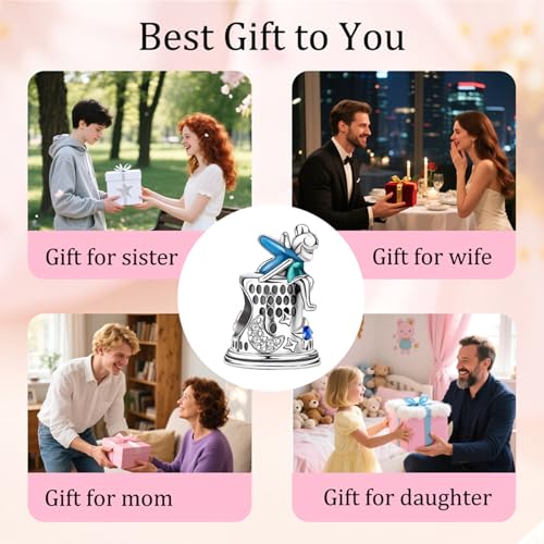925 sterling silver Bead Charm for Pandora bracelets and Necklaces - Cute Heart Animal Ocean Pendant Bead Charms with Cubic Zirconia Mother's Day Jewelry Making DIY Gifts for Women Wife/Girlfriend - color: Fairy Sitting on Castle Wall