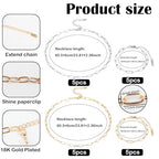 20 Pack 18K Gold Plated Chain Necklace Bracelets Kit for Jewelry Making, Bulk 6mmx11mm Paperclip Stainless Steel Chains with 2.36 Inch Extension Chain for Women,7.08inch Bracelets 23.81inch Necklaces