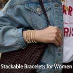 Gold Bracelets Set for Women Stack, Chunky Thick Bracelets Stack for Women Trendy, Simple Dainty Thin Gold Plated Cuff Stackable Bracelets With Beaded Cuban Paperclip Snake Rope Bangle Hand Chain Jewelry - style: Style 06-gold