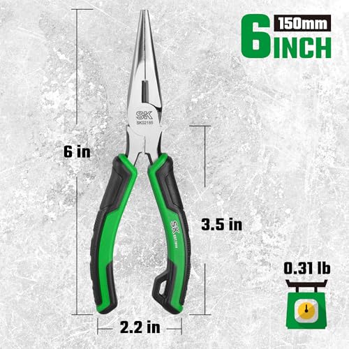 SK 6-Inch Long Nose Pliers, Needle Nose Pliers, High Carbon Steel, Ergonomic Anti-slip Handle for Comfortable Grip - style: 6-Inch Long Nose Pliers