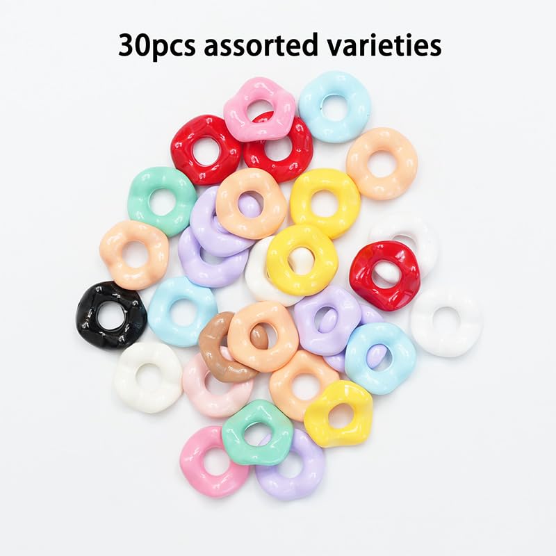 30 PCS 1/2" Dopamine Wave Chunky Hole Bakeware Acrylic Beads Handmade Jewelry DIY Loose Beads,Color May Vary