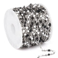 33 Feet Stainless Steel Enamel Chains Bulk, 2mm 304 Stainless Steel White Black Enamel Beaded Cable Link Chain Roll Spool for Jewelry Making - color: Stainless Steel White Black Beads