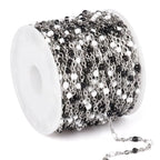 33 Feet Stainless Steel Enamel Chains Bulk, 2mm 304 Stainless Steel White Black Enamel Beaded Cable Link Chain Roll Spool for Jewelry Making - color: Stainless Steel White Black Beads