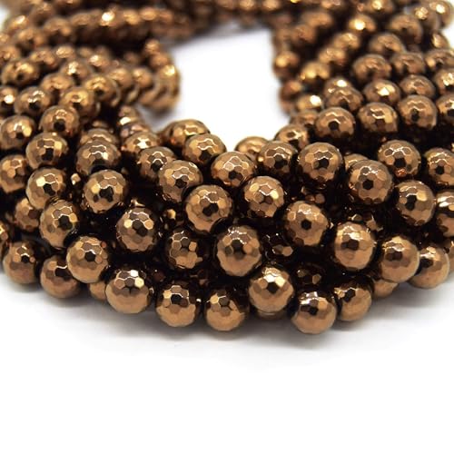 Hematite Beads | Faceted Metallic Bronze Round Natural Gemstone Beads - 4mm 6mm 8mm 10mm Available 8mm