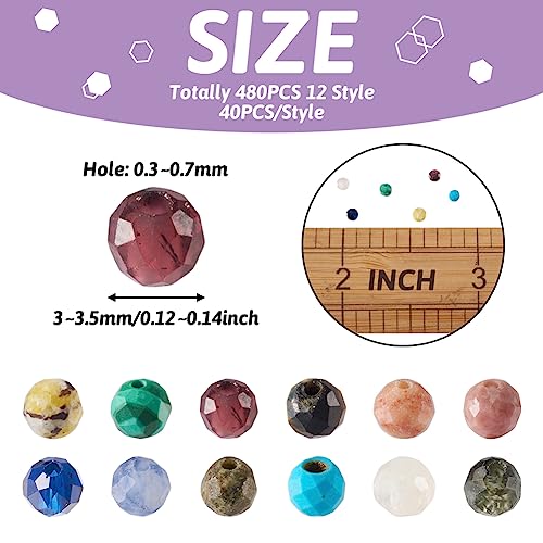 Fashewelry 480pcs 3mm Faceted Round Crystal Beads Small Natural & Synthetic Mixed Stone Beads for Bracelet Necklace Earrings DIY Jewelry Making - color: 03mm-Mixed-1