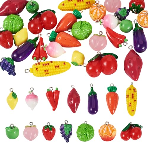 Craftdady Fruit Dangle Charms Pendants Cute Resin Food Pendants Apple Orange Pineapple Strawberry Pendants Lovely Vegetable Mushroom Charms for DIY Craft Earring Bracelet Necklace Jewelry Making - color: Mixed Color Fruit