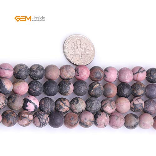 GEM-Inside 8mm Natural Stone Black Rhodonite Frosted Matte Unpolished Round Beads for Jewelry Making Strand 15 inch - color: Black Rhodonite, size: 8mm