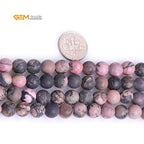 GEM-Inside 8mm Natural Stone Black Rhodonite Frosted Matte Unpolished Round Beads for Jewelry Making Strand 15 inch - color: Black Rhodonite, size: 8mm