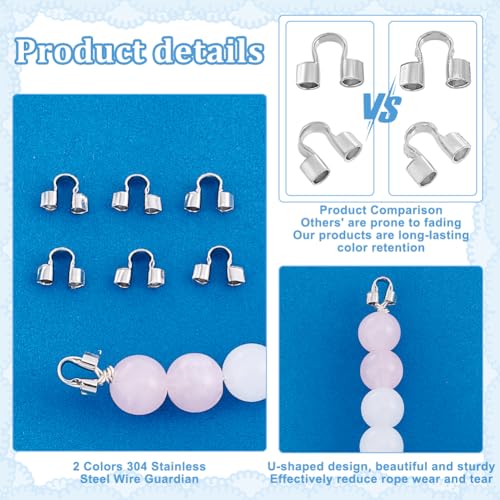 PH PandaHall 200pcs 304 Stainless Steel Wire Guardian, 5x7x2mm U-Shape Cable Protector Wire Guard Loops Thread Protector for Earring Bracelet Necklace Pendants Jewelry DIY Crafts Making, Hole 1.6mm